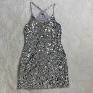 Silver Sequin Mini Dress